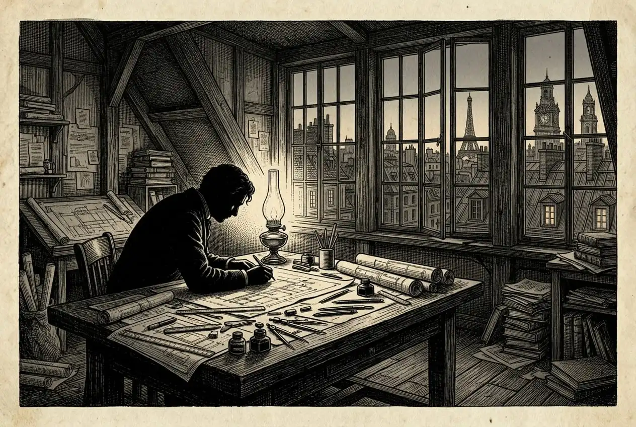 A student drafting through the night