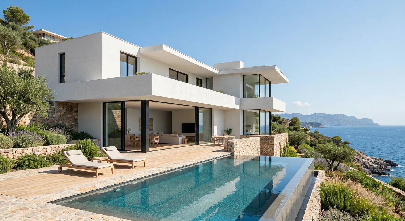White lime plaster facade on the villa