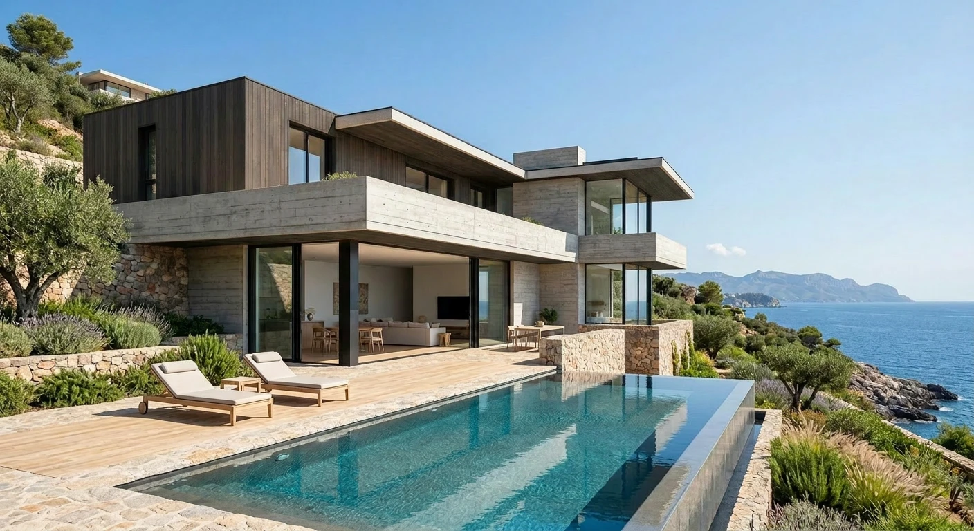 Dark stained vertical timber facade on the villa