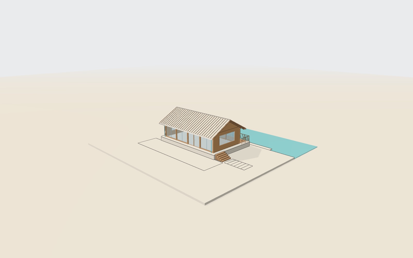 Marlow Boathouse — a timber pavilion with a copper standing-seam roof on a stone plinth by the river, generated in Nuit